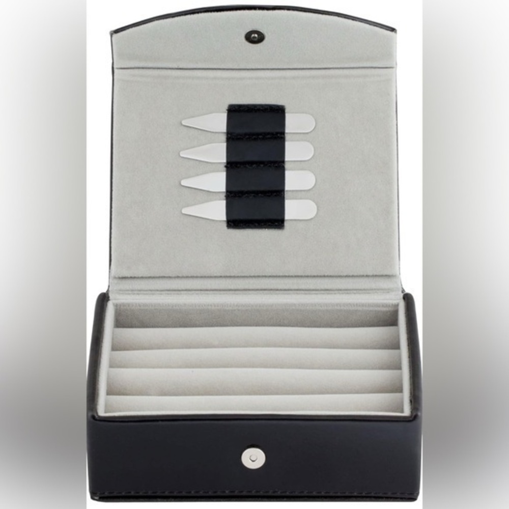 Mens Leather Travel Cufflinks Ring Storage Box Case w/ Collar Stays Holder